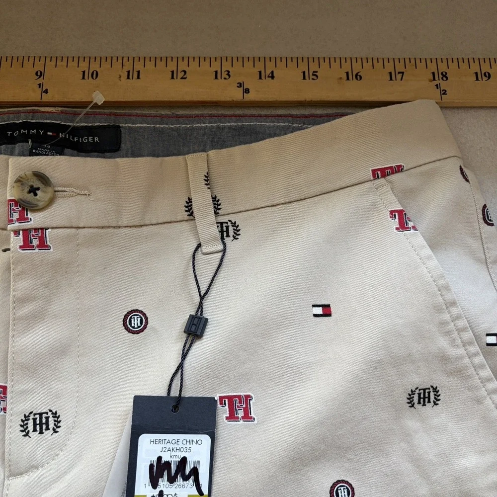 Tommy Hilfiger Hampton Slim Heritage Chino Pants Women 14 Beige Embroidered Logo
